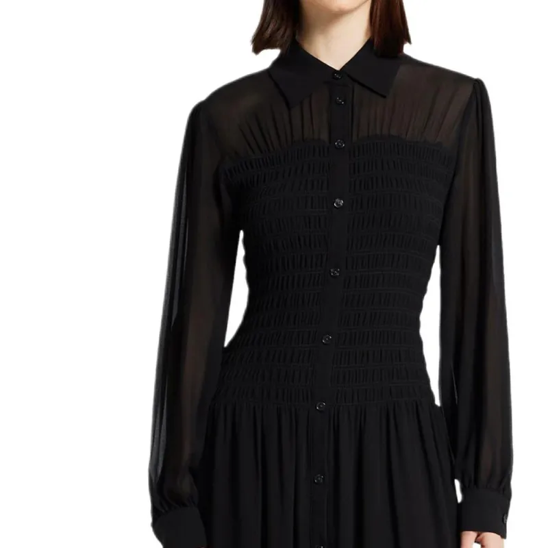 MICHAEL KORS Smocked Georgette Shirtdress-4