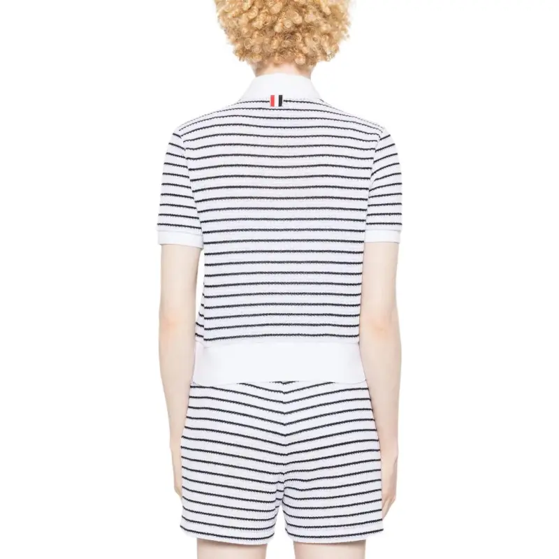 THOM BROWNE Textured Striped Polo Shirt-2