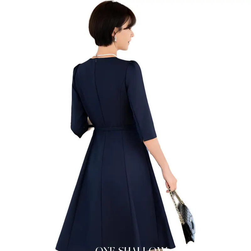 ONE SHALLOW Long Sleeved Dresses Women's Navy Blue-0