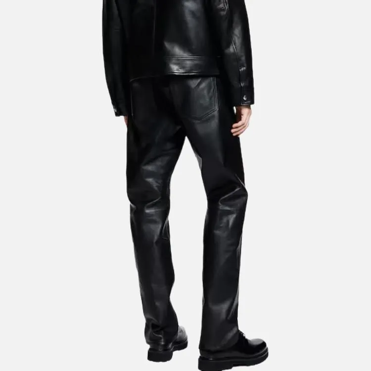 H&M Leather Pants Men Black-3