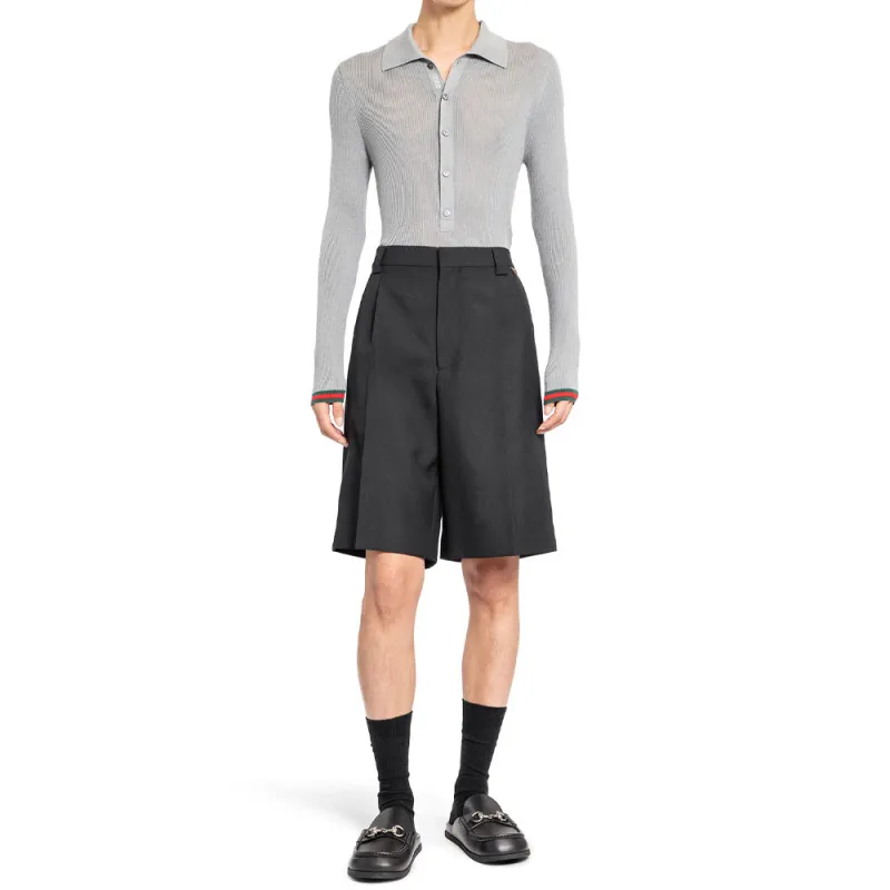 GUCCI Slim Fit Fine Ribbed Polo Shirt-1