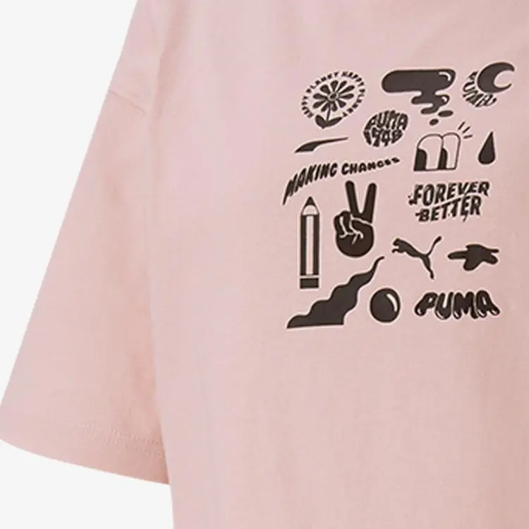 PUMA Drop Shoulder Sleeve T Shirt Women's Pink-3