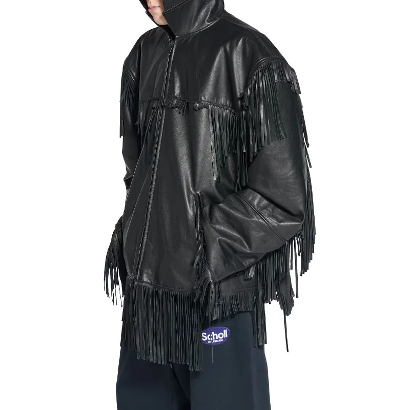 Balenciaga Leather Jacket Loose Fit Men's Black-5