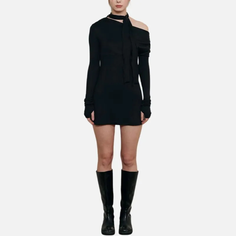 NOT YOUR ROSE FW24 Shirring Scarf Dress Skirt Set Women's Black-4