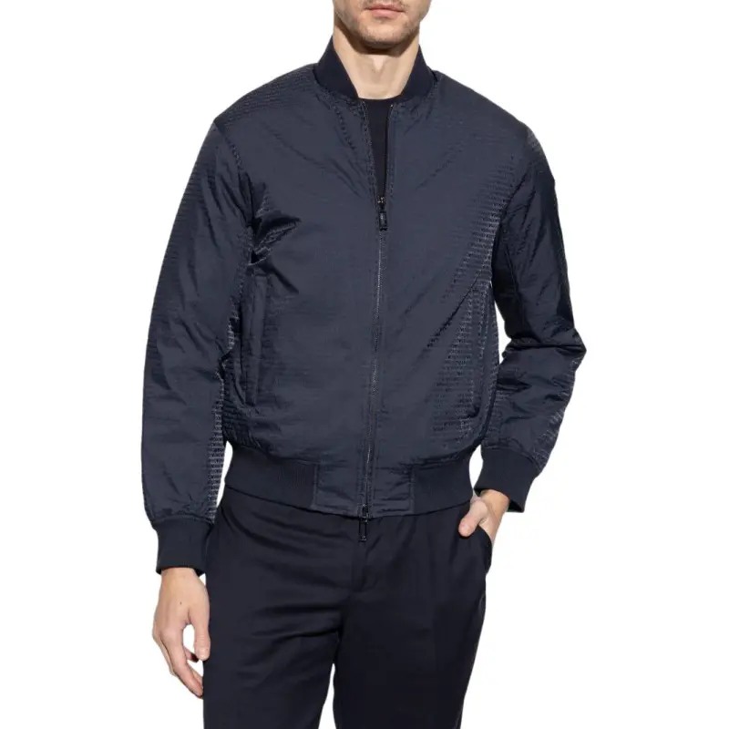 EMPORIO ARMANI Reversible Down Jacket With A Bomber Jacket Collar In Jacquard Nylon With All over Lettering-2