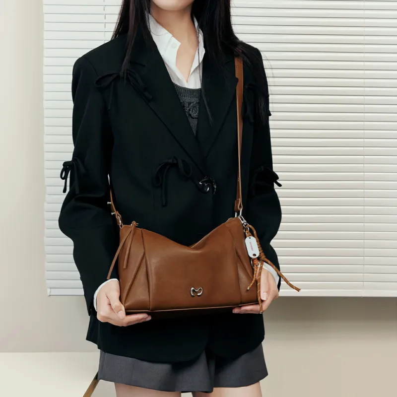 MCMIKO Cow Leather Shoulder Bag Small Size Women's Nut Brown-2