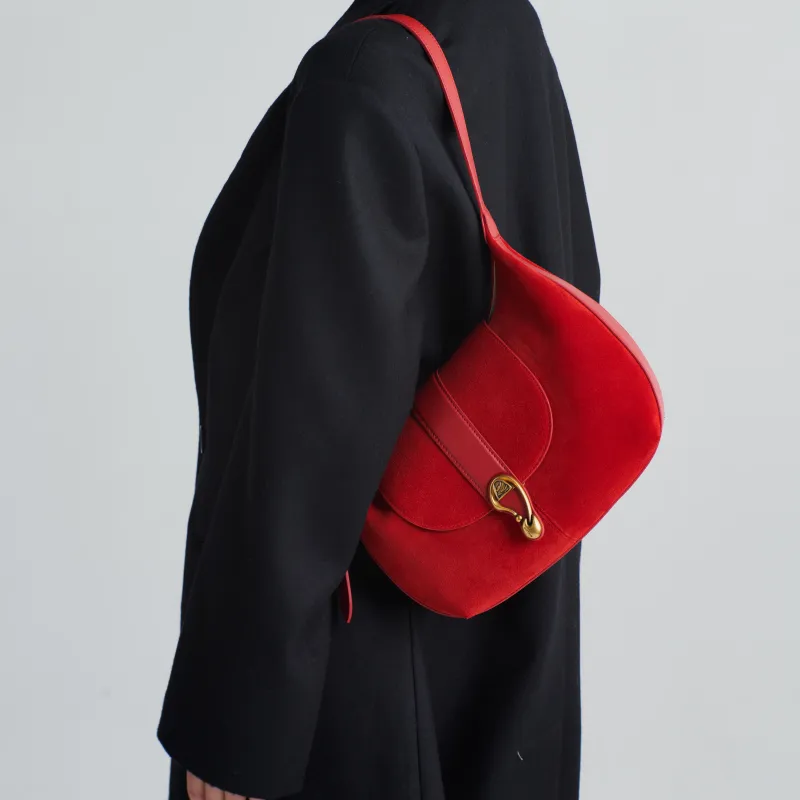 Simedin Cow Leather Saddle Bag, Shoulder Bag Medium Size Women's Burnt Red-6