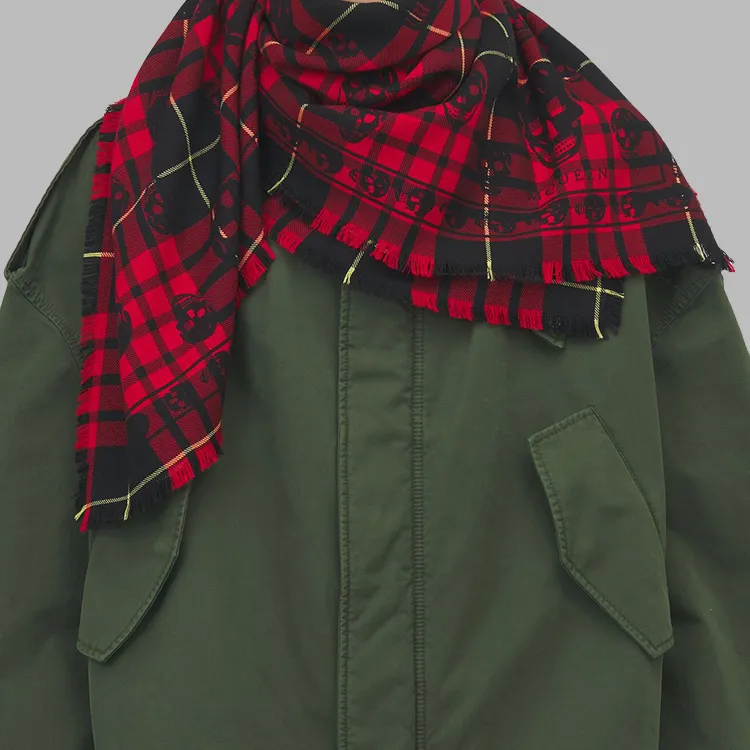 Alexander McQueen Tartan Skull Frayed Edge Scarf-3