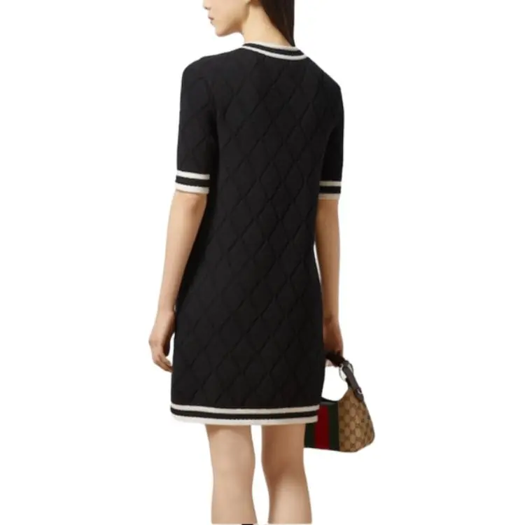 GUCCI Extra Fine Wool Piquet Dress Short Sleeved Dress Women's Black-2
