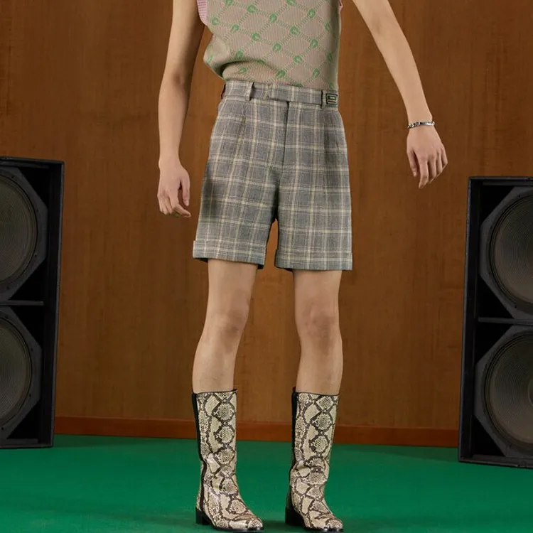 GUCCI Cuffed Plaid Shorts Grey/Beige-2