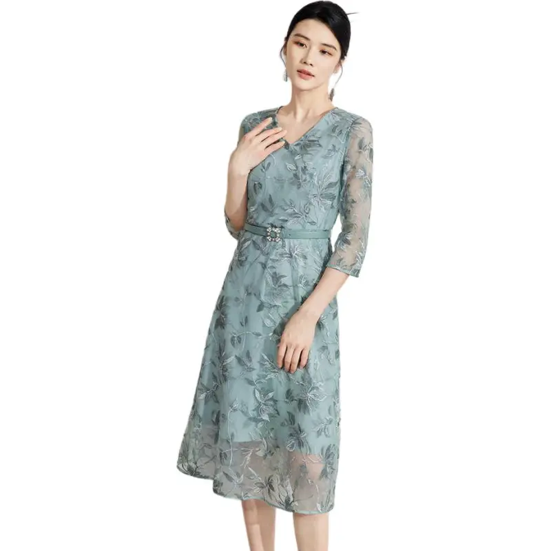 BBLLUUEE Long Sleeved Dress Women's Teal Green-3