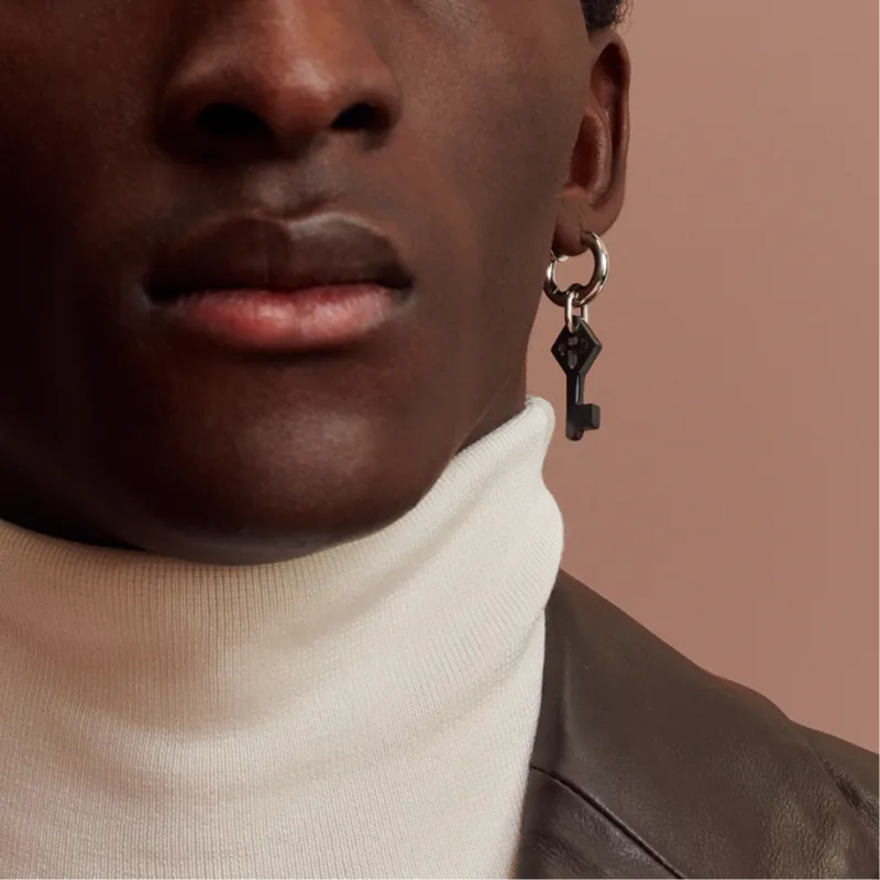 HERMES Horn Metal Palladium Plated Earrings Unisex Black-1