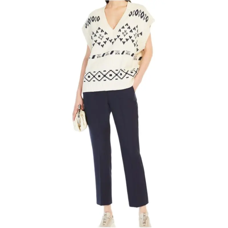 WEEKEND MaxMara Fair Isle knit V neck Vest-4