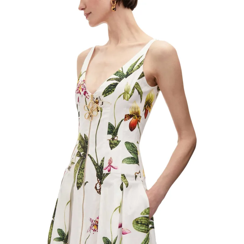 Oscar De La Renta Orchid Zip front Poplin Dress-3