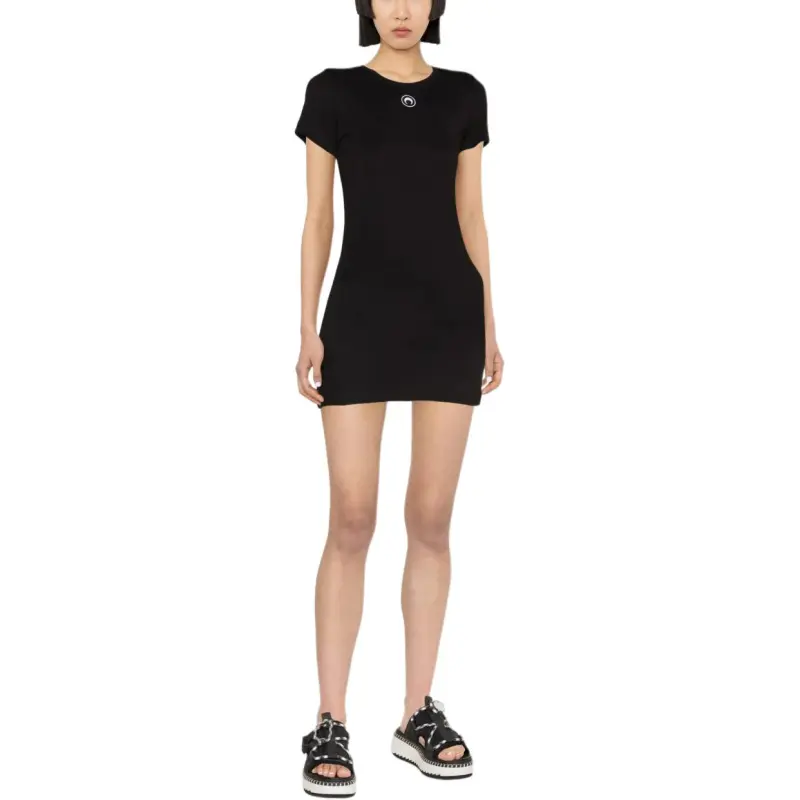 Marine Serre Logo Embroidered Crewneck T Shirt Dress-5