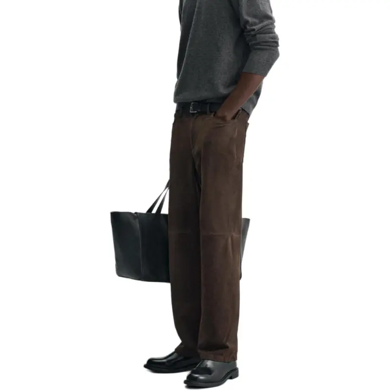 ZARA Leather Pants Men Brown-3