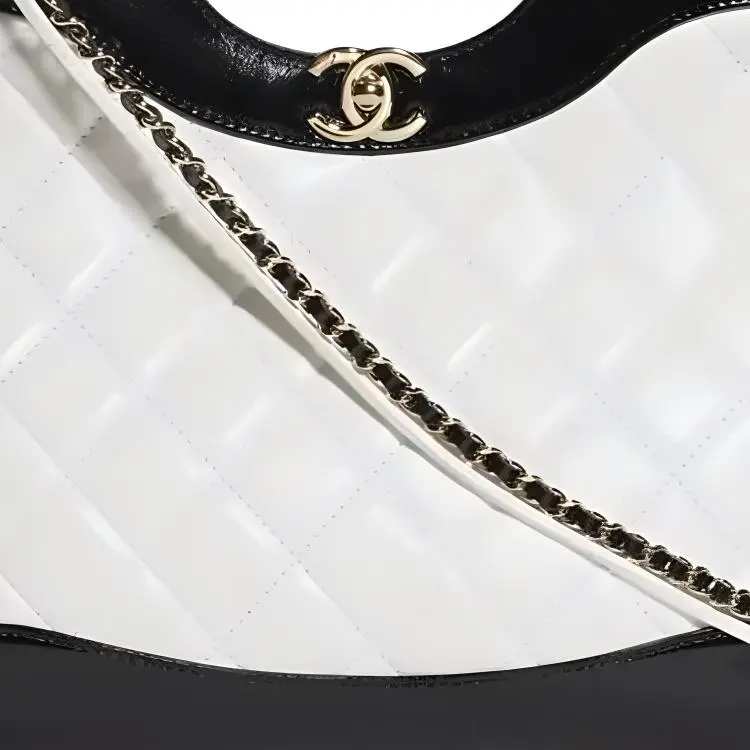 CHANEL Glossy Sheepskin Shoulder Bag, Crossbody Bag, Handbag Women's Black & White-1