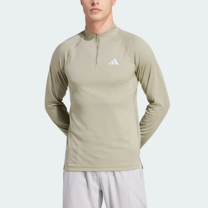 Adidas Gym+AEROREADY BRANDLOVE 1/4 ZIP SHIRT T Shirt Men Olive Green-1