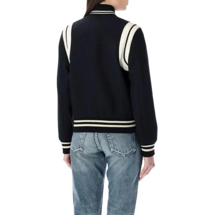 SAINT LAURENT Women's Teddy Jacket Black White-5