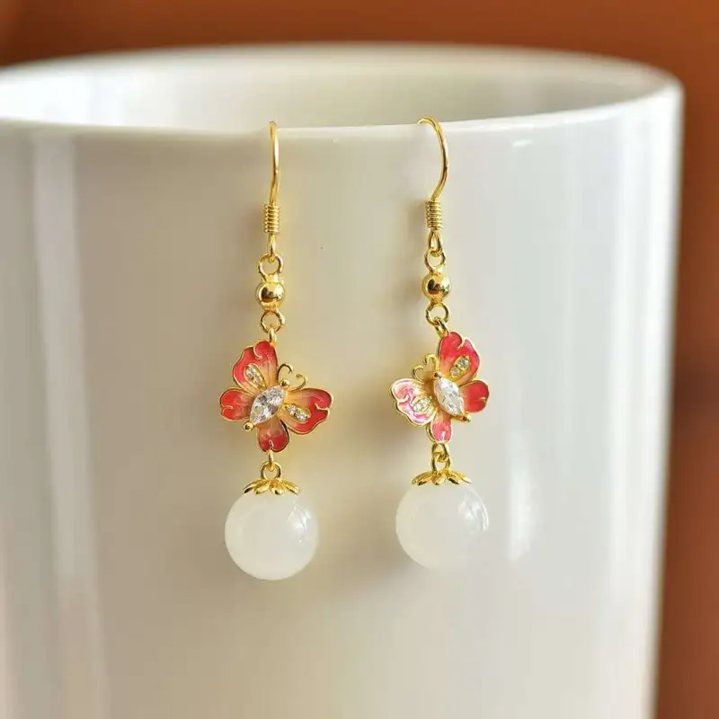Gifts Hetian Jade Earrings White Jade Unisex-5