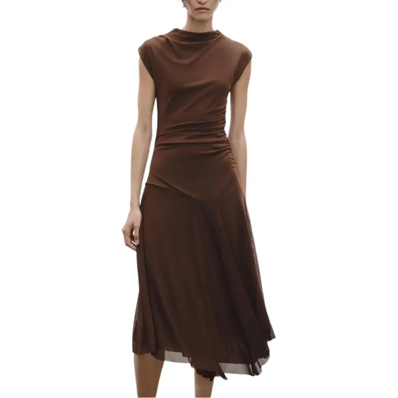 ZARA Sleeveless Dress Women's Brown-4