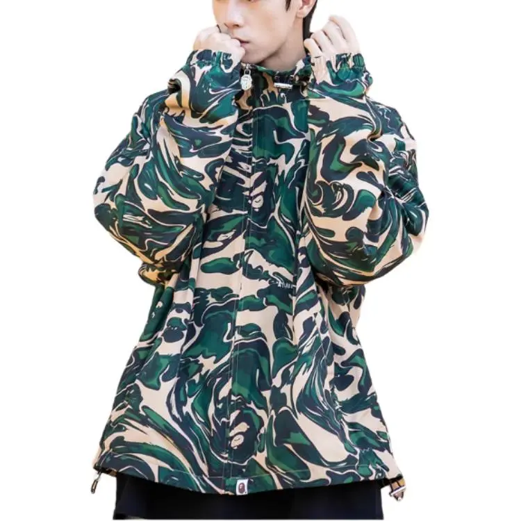 Bape Marbling Camo Bathing Ape Logo Nylon Hooded Jacket-3