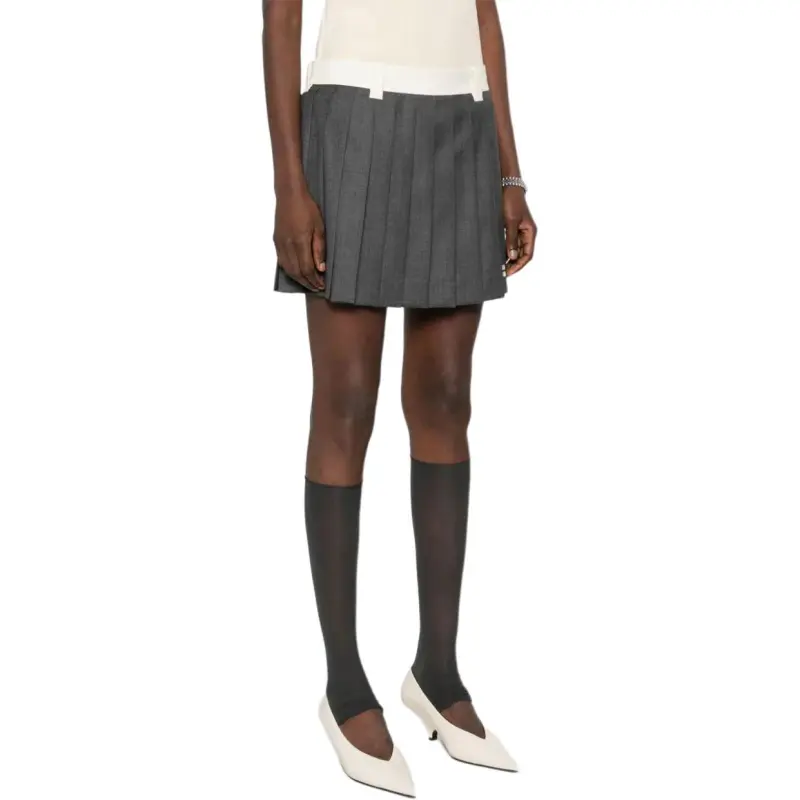 MIU MIU Logo Embroidered Pleated Mini Skirt-3