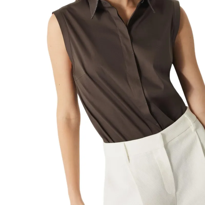 Brunello Cucinelli Sleeveless Curved Hem Shirt-4