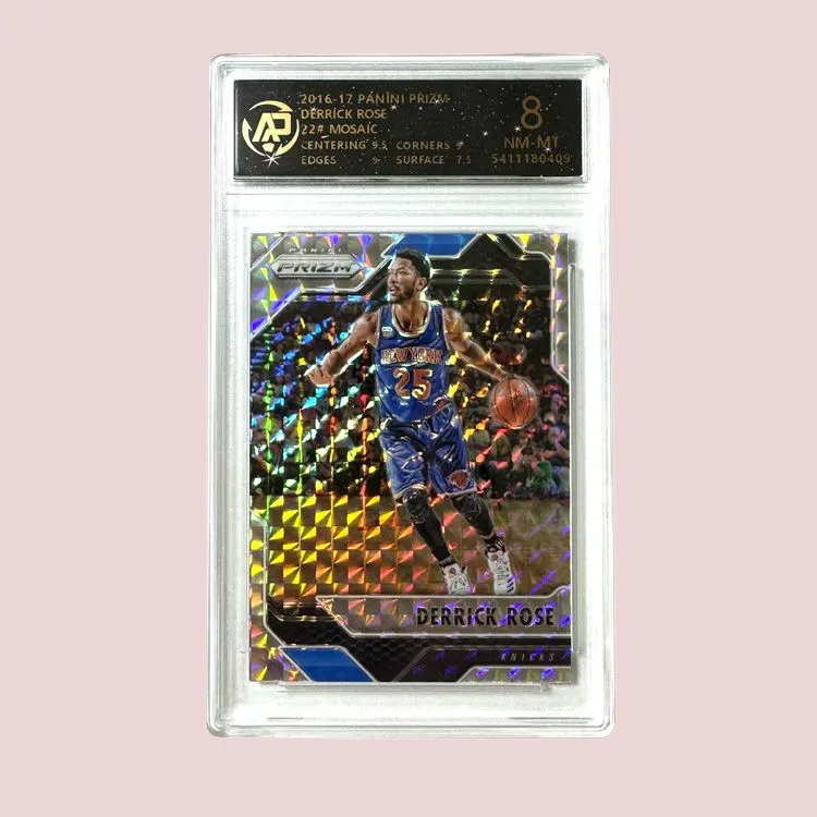 PANINI Derrick Rose Knicks PRIZM Silver Metallic Refringer Basketball Card 8 Points Graded Cards 1 Piece-2