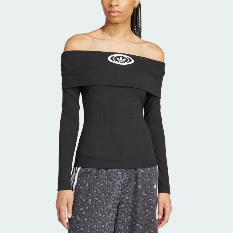 Adidas Women's Off Shoulder Long Sleeve Top Black-2