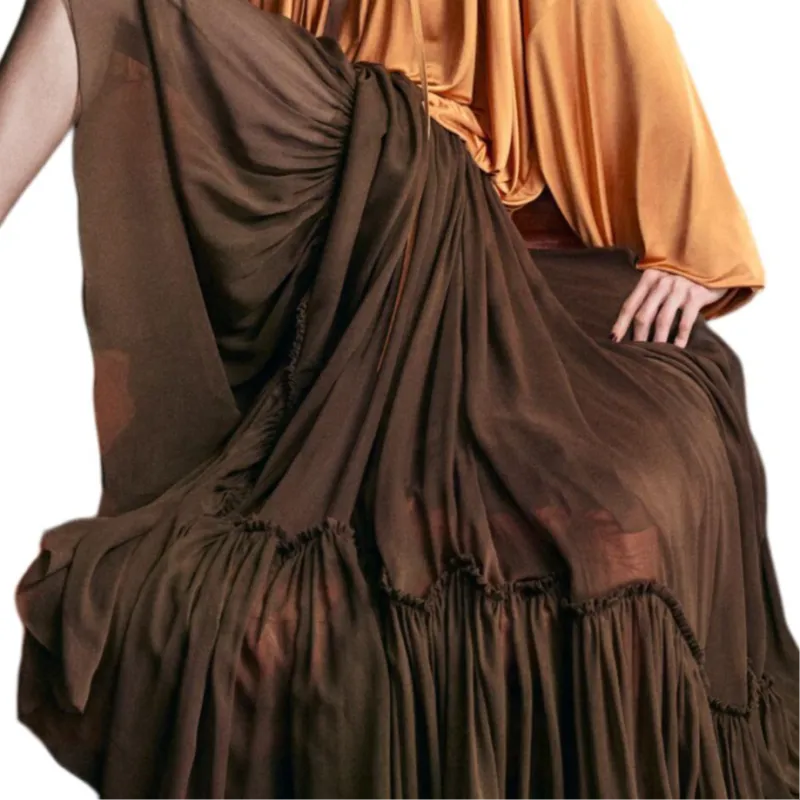 SAINT LAURENT Casual Long Skirt Women's Brown-1
