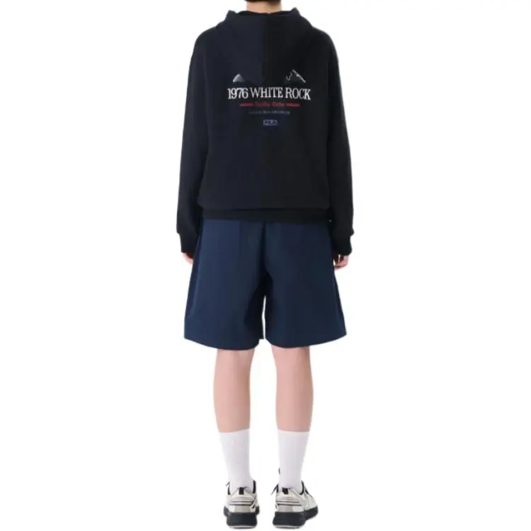 FILA White Rock Pattern Hoodie Sweatshirt Unisex Black-4