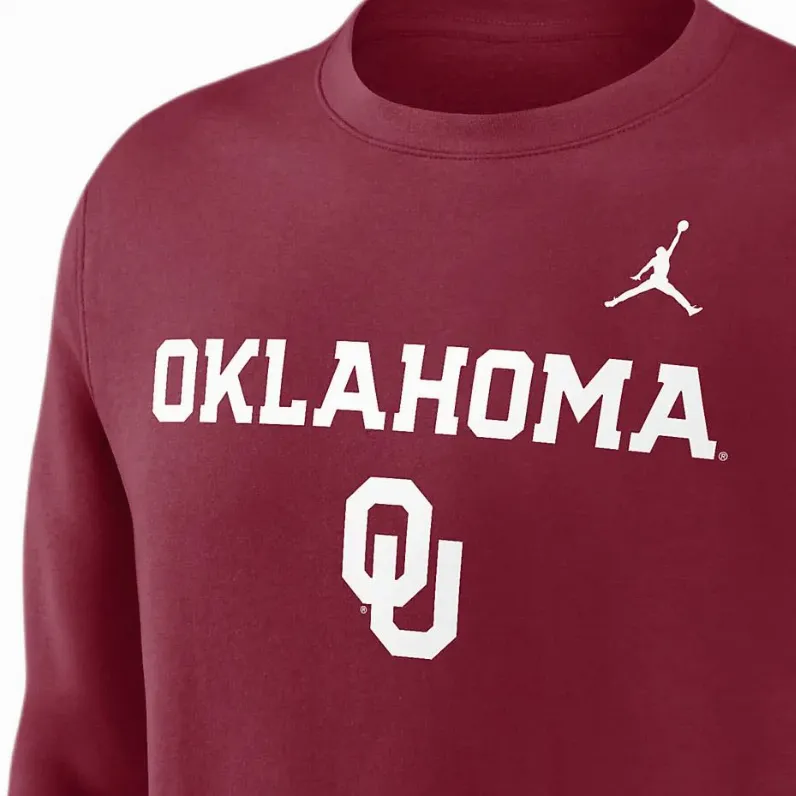 Jordan Oklahoma Sooners Primetime Primary Stack Men's Jordan College Pullover Crew-2