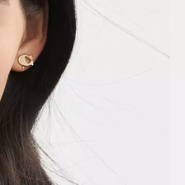 COACH Brass Plated, Glass, Cubic Zircon Clip On Earrings Women's Gold-2