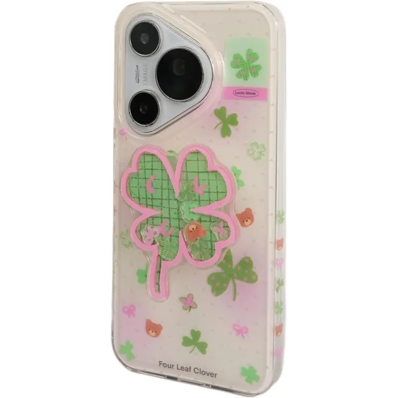 Wei Xin Acrylic Material Four Leaf Clover Bear Stand Phone Cases Compatible With Huawei Mate 70/60 Pro/Pura 70/70 Pro+-2