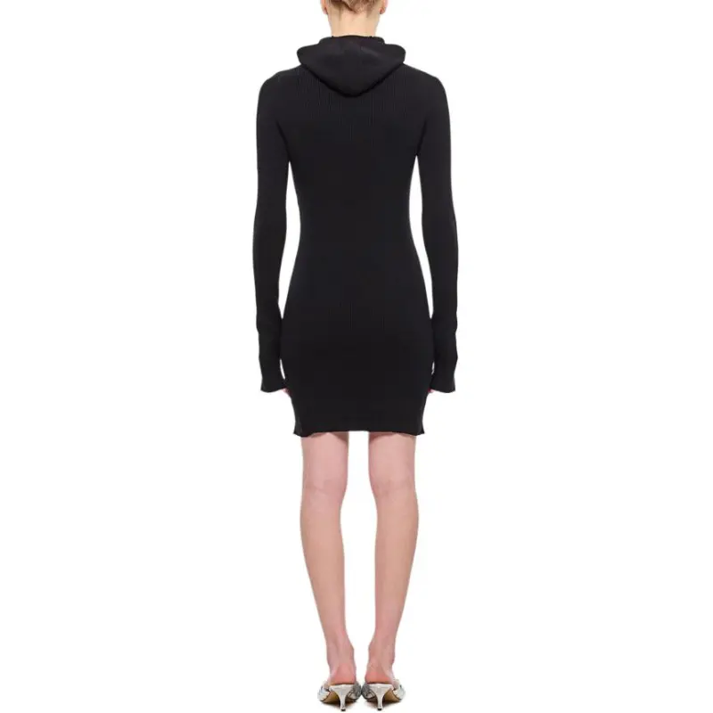 FENDI Long Sleeved Hooded Ribbed Knit Dress-2