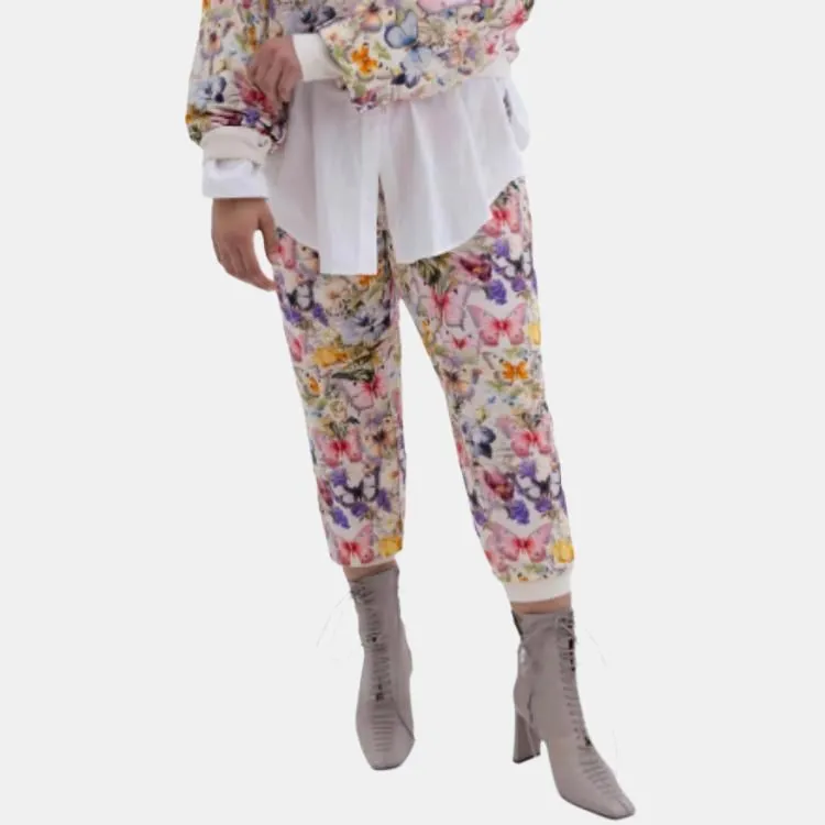 Selkie Collection SS24 Casual Pants Women's Apricot Base With Butterfly And Floral Herbal Print-4