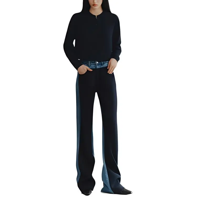 YANGZHIDAO Sweater Women's Swallow Neck Blue-3
