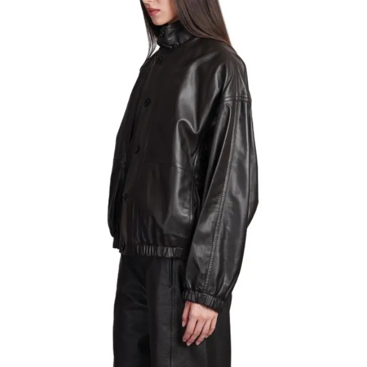 Lemaire Stand Collar Leather Blouson 'Dark Espresso'-4