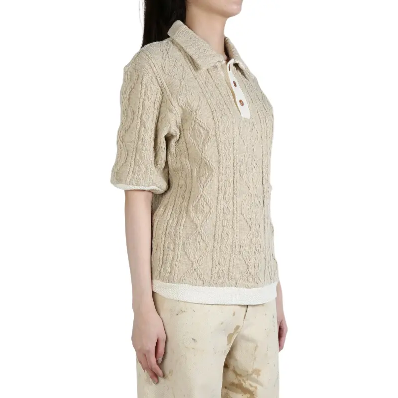 COMMUNS Textured Cable knit Polo Top-2
