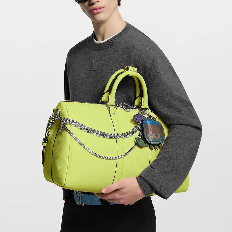 LOUIS VUITTON Keepall Leather Shoulder Bag Crossbody Bag Handbag Travel Bag Men's Green-6