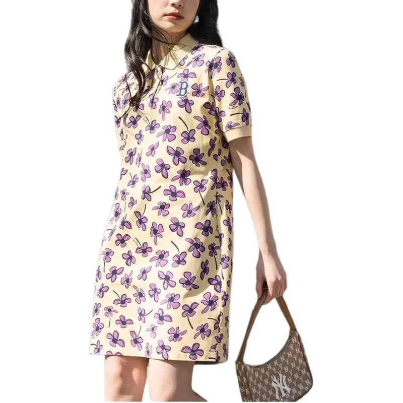 MLB Short Sleeved Dress Women's Dark Beige Skin-3