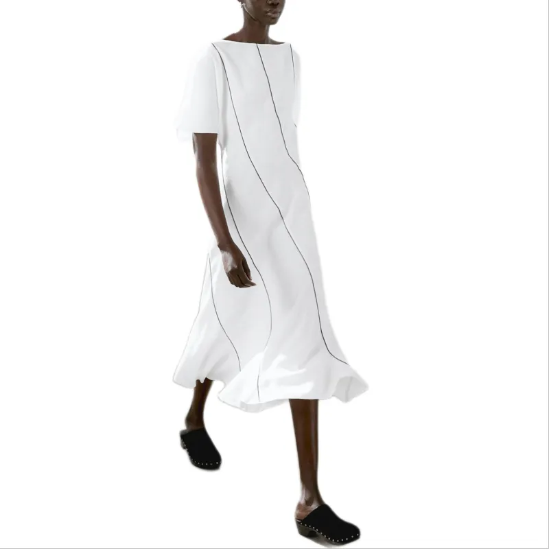Massimo Dutti Short Sleeved Dress Women's White-3