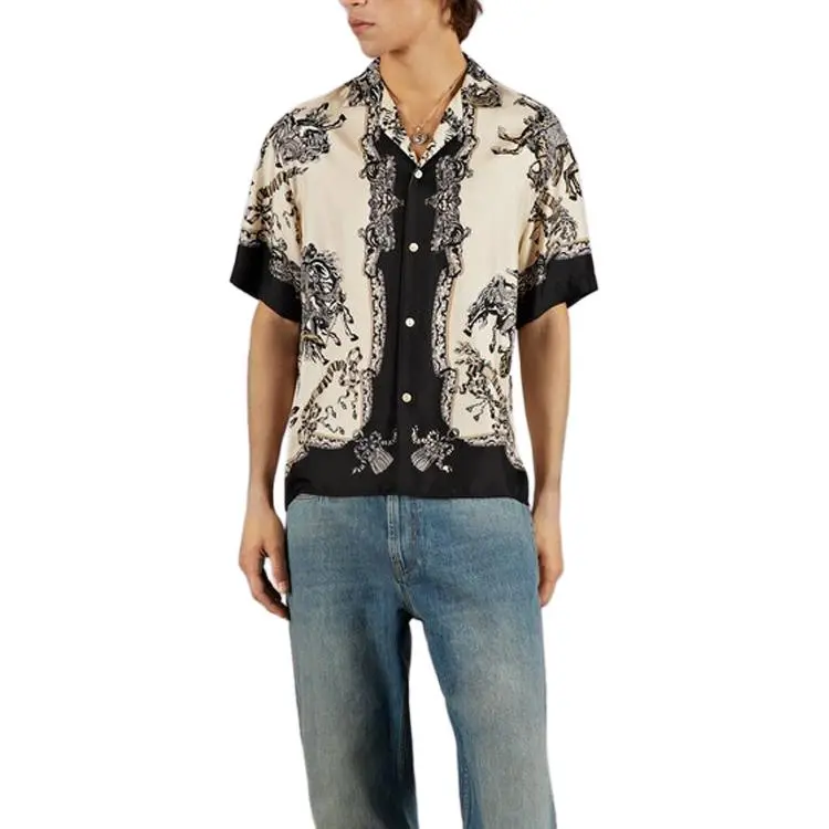 GUCCI Baroque print Silk Bowling Shirt-1