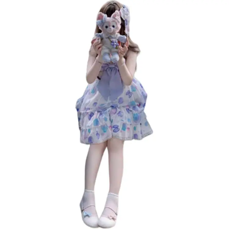 ANGELIC PRETTY Sleeveless Dresses Women's White Purple Jsk+Side Clip Set-1