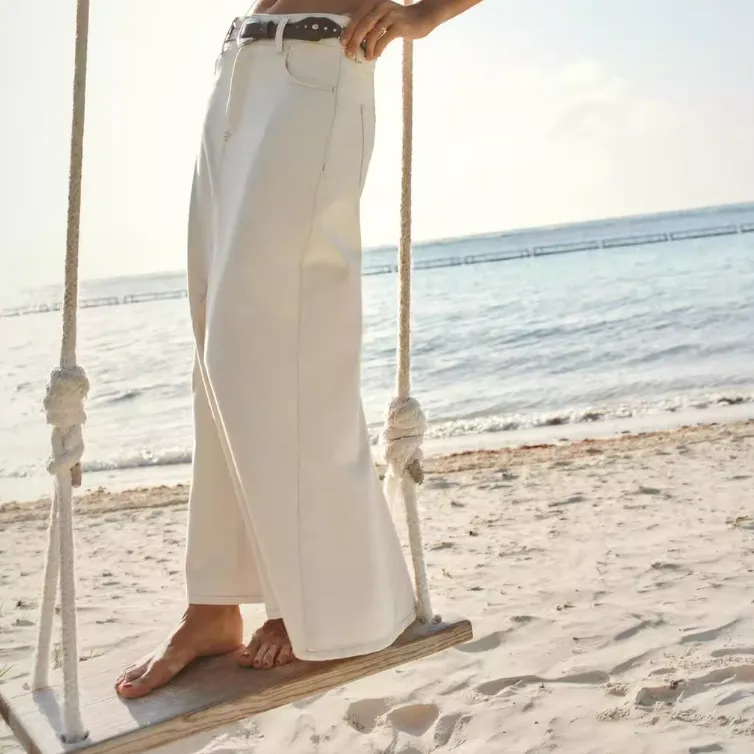 ZARA Denim Long Skirts Women's White-4