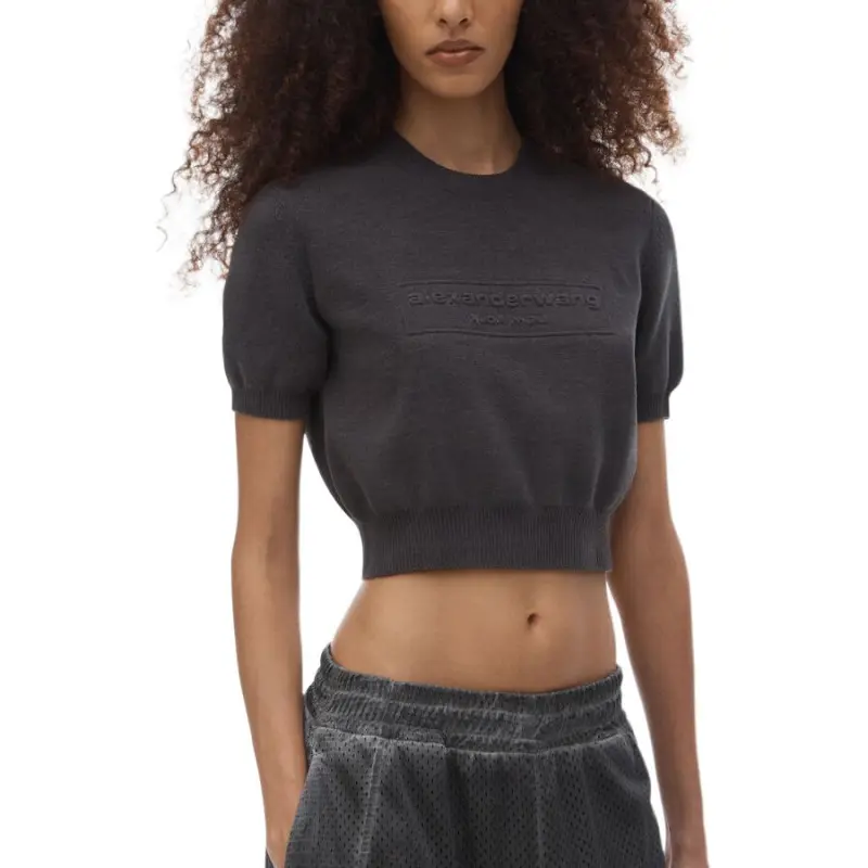 Alexander Wang Embossed Logo Ribbed Ss Tee Grey-1