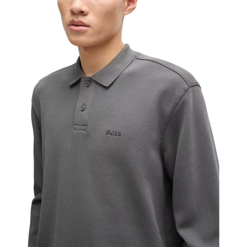 HUGO BOSS Long Sleeved Knit Polo Shirt-4