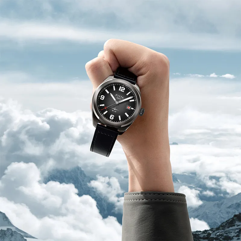 Fiyta MACH Collection GA881025.HBB Automatic Mechanical Movement Cow Leather Strap Watch Men's Watches Black Dial-2