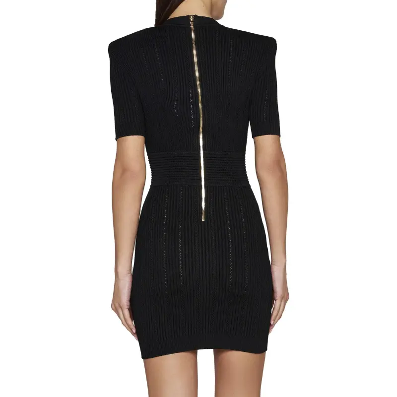 BALMAIN Short Sleeved Dress Women's Black-4